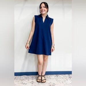 SPORTY! Entro Textured Sleeveless ALine Mini Tennis Dress Navy D23455
